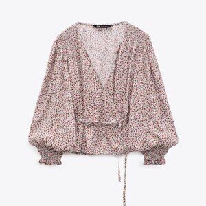 ZARA FLOWER PRINT SHIRT WITH TIES MULTICOLORED SIZE S  | 2752/651/330